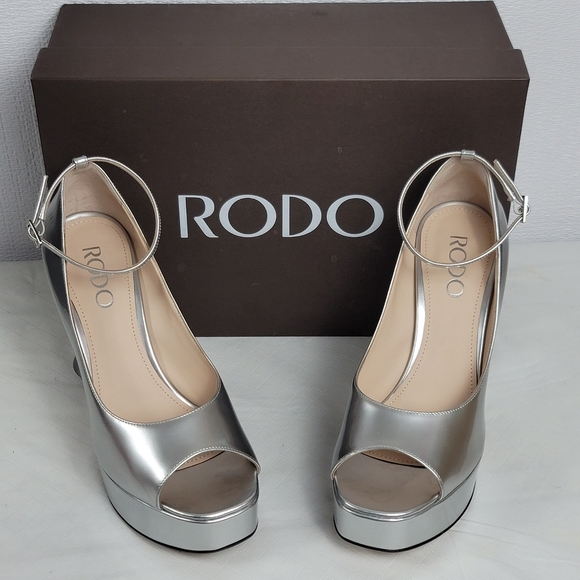 Rodo Patent Leather Ankle Strap Peep Toes Platform Sculptural Heel Shoe Size 38 - Picture 3 of 14